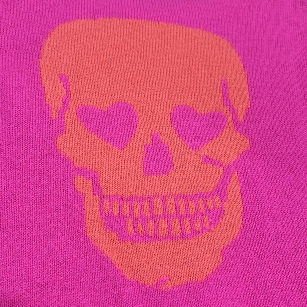 SKULL CASHMERE (XS) Pink Skull Sweater Soft Luxury Knit - Picture 11 of 13